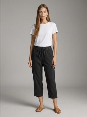 🌻Coldwater Creek Black Linen Blend Wide Leg Patch Pocket Casual Pants Size M